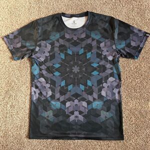 Threyda Mens L Black Blue Geometric Graphic Short Sleeve T Shirt
